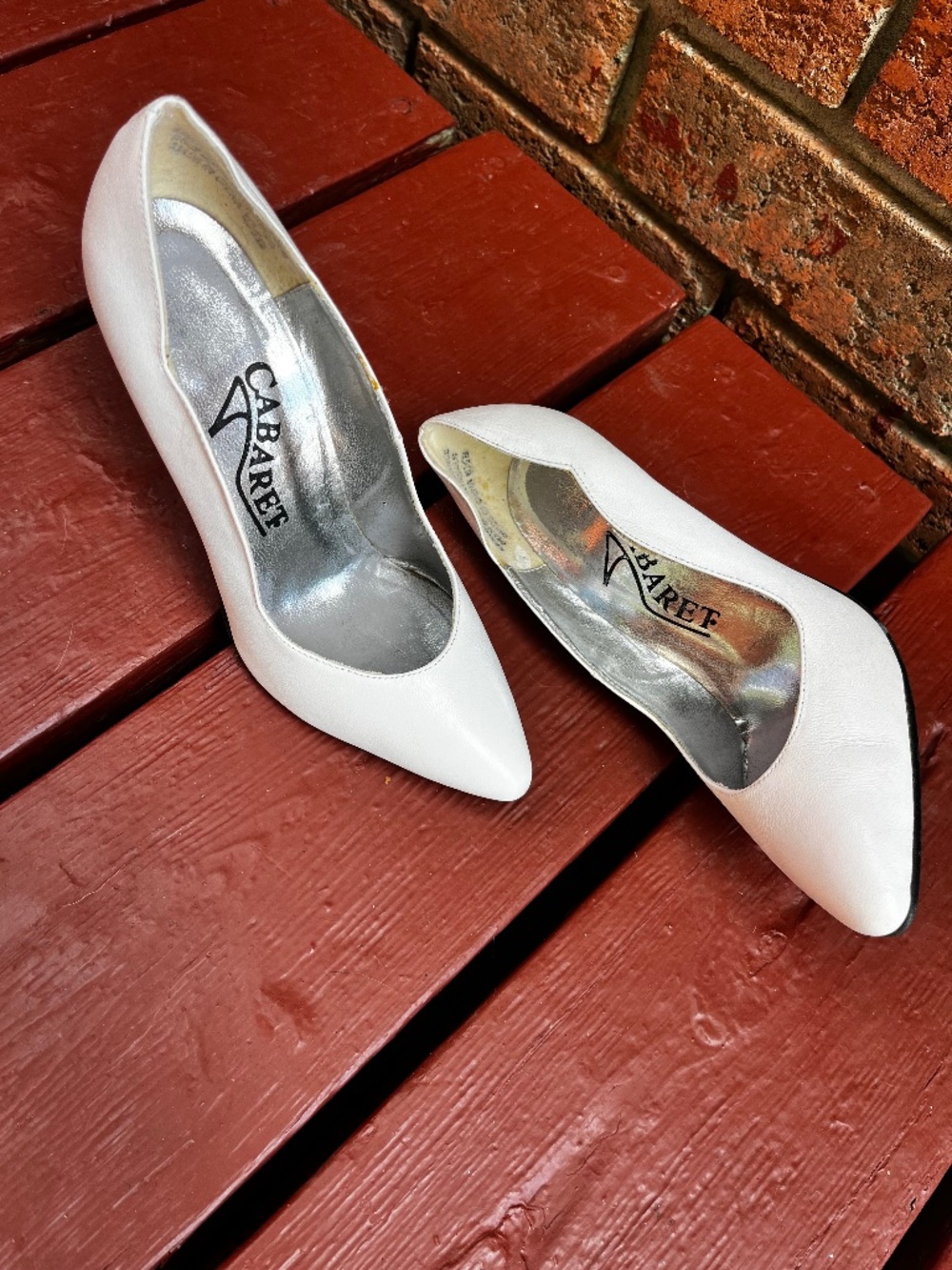 Vintage White Stilletto Cabaret Heels with Metal Spike